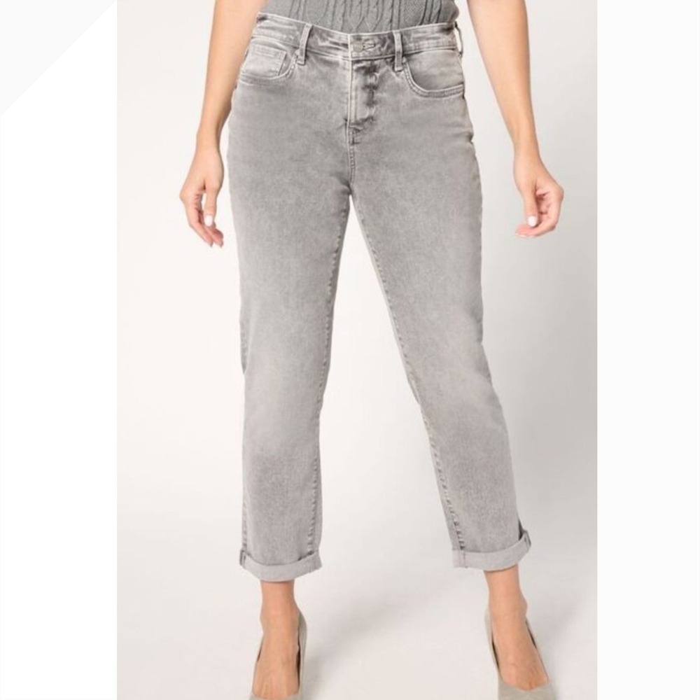 NYDJ Margot Girlfriend Jeans Gray Wash Rolled Cuff Size 14WP